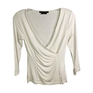 BCBG Maxazria Top Blouse Womens Small White Surplice‎ Neckline Long Sleeve